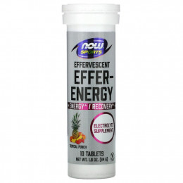 NOW Foods, Sports, Effer-Energy, тропический пунш, 10 таблеток, 54 г (1,9 унции)