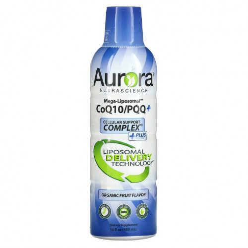 Aurora Nutrascience, Mega-Liposomal CoQ10/PQQ+, коэнзим Q10 и пирролохинолинхинон+, со вкусом органических фруктов, 480 мл (16 жидк. унций)