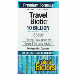 Natural Factors, Travel Biotic, BB536, 10 млрд жизнеспособных клеток, 60 растительных капсул