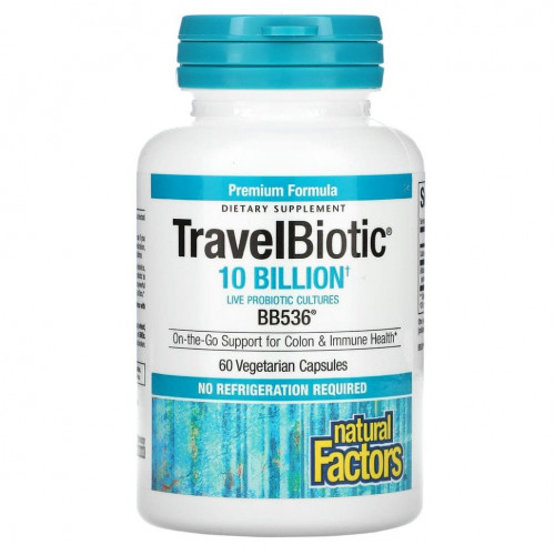 Natural Factors, Travel Biotic, BB536, 10 млрд жизнеспособных клеток, 60 растительных капсул