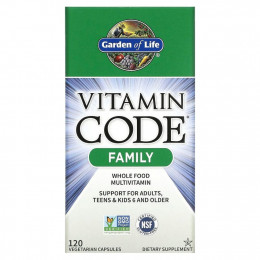 Garden of Life, Vitamin Code, мультивитамины из необработанных цельных продуктов для всей семьи, 120 вегетарианских капсул