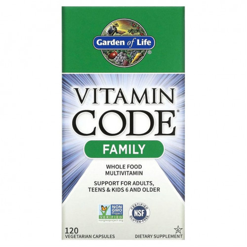 Garden of Life, Vitamin Code, мультивитамины из необработанных цельных продуктов для всей семьи, 120 вегетарианских капсул