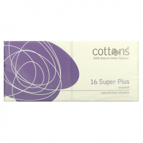 Cottons, Тампоны из 100% чистого хлопка, Super Plus, без запаха, 16 штук