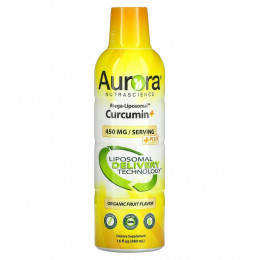 Aurora Nutrascience, Mega-Liposomal Curcumin+, мега липосомальный куркумин, со вкусом органических фруктов, 600 мг, 480 мл (16 жидк. унций)