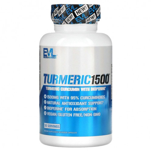 EVLution Nutrition, Turmeric1500, 90 веганских капсул