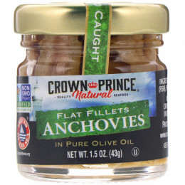 Crown Prince Natural, анчоусы, плоское филе, в чистом оливковом масле, 43 г (1,5 унции)