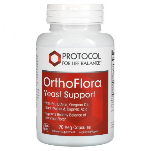 Protocol for Life Balance, OrthoFlora Yeast Support, поддержка здоровой кишечной флоры, 90 вегетарианских капсул