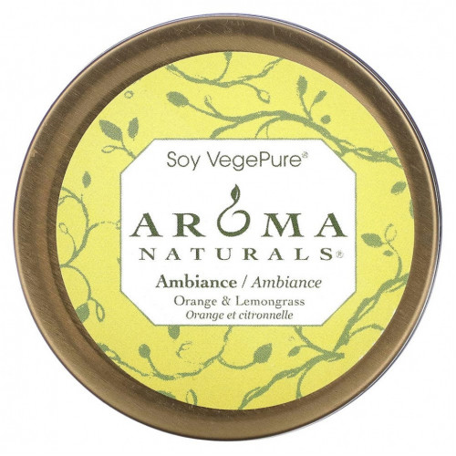 Aroma Naturals, Soy VegePure, Ambiance, свеча для путешествий в жестяной банке, апельсин и лемонграсс, 79,38 г (2,8 унции)