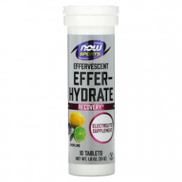 NOW Foods, Sports, Effer-Hydrate, лимон и лайм, 10 таблеток, 51 г (1,8 унции)