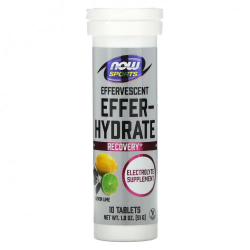 NOW Foods, Sports, Effer-Hydrate, лимон и лайм, 10 таблеток, 51 г (1,8 унции)