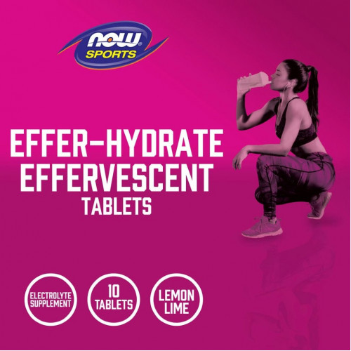 NOW Foods, Sports, Effer-Hydrate, лимон и лайм, 10 таблеток, 51 г (1,8 унции)