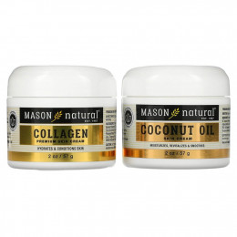 Mason Natural, Крем для кожи с кокосовым маслом + крем для кожи премиального качества с коллагеном, 2 шт. В упаковке, 57 г (2 унции)