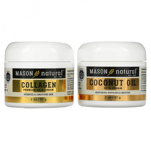 Mason Natural, Крем для кожи с кокосовым маслом + крем для кожи премиального качества с коллагеном, 2 шт. В упаковке, 57 г (2 унции)