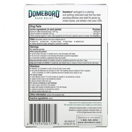 Domeboro, Medicated Soak, Rash Relief, 12 Powder Packets