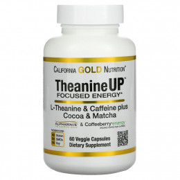 California Gold Nutrition, TheanineUP, сфокусированная энергия, L-теанин и кофеин, 60 растительных капсул