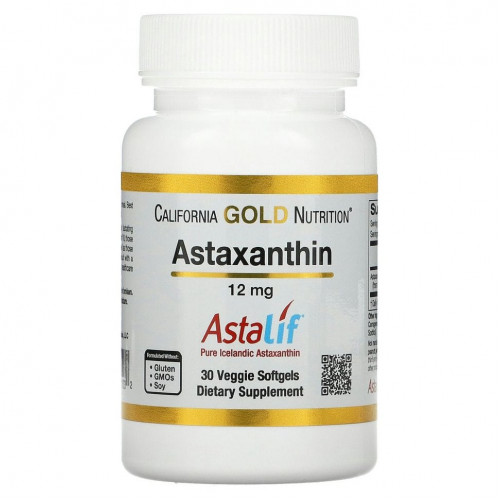 California Gold Nutrition, астаксантин, чистый исландский продукт AstaLif, 12 мг, 30 растительных мягких таблеток