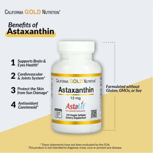 California Gold Nutrition, AstaLif, чистый исландский астаксантин, 12 мг, 120 растительных мягких таблеток