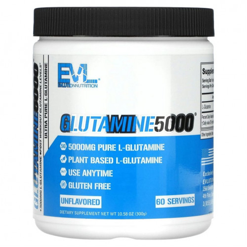 EVLution Nutrition, Глутамин 5000, без добавок, 5000 мг, 300 г (10,58 унции)