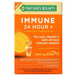 Nature's Bounty, Immune 24 Hour + шипучий порошок в пакетиках, натуральный апельсин, 14 пакетиков по 10 г (0,35 унции) каждый