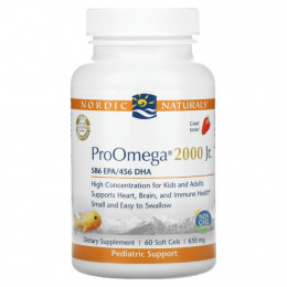 Nordic Naturals, Детская добавка ProOmega 2000, со вкусом клубники, 650 мг, 60 мягких желатиновых капсул