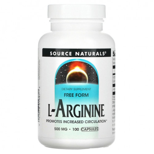 Source Naturals, L-аргинин, в свободной форме, 500 мг, 100 капсул