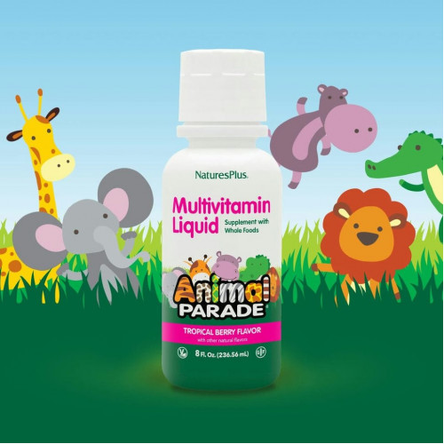 NaturesPlus, Source of Life, Animal Parade, жидкие мультивитамины для детей, вкус натуральных тропических ягод, 236,56 мл (8 жидк. унций)