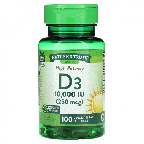 Nature's Truth, Vitamin D3, High Potency, 250 mcg (10,000 IU), 100 Quick Release Softgels