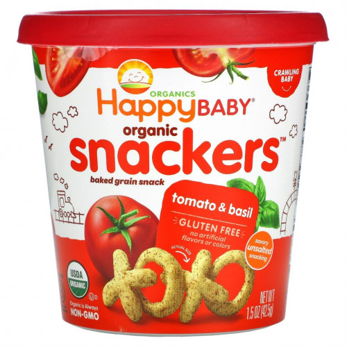 Happy Family Organics, Organic Snackers, томаты и базилик, 42,5 г (1,5 унции)