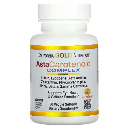 California Gold Nutrition, AstaCarotenoid, комплекс с лютеином, ликопином и астаксантином, 30 растительных мягких таблеток