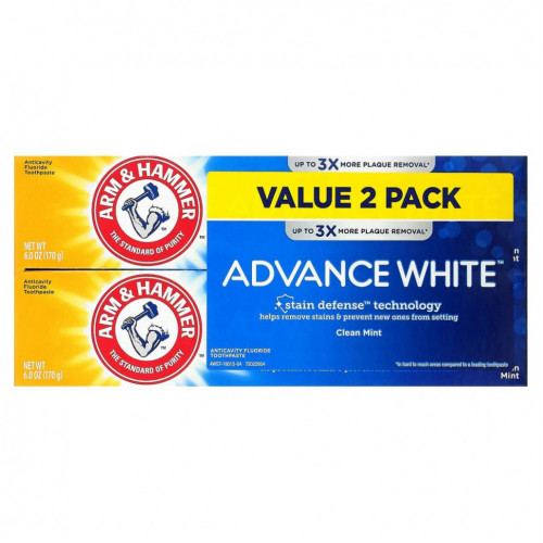 Arm & Hammer, Advance White, Extreme Whitening Toothpaste, Clean Mint, Twin Pack, 6.0 oz (170 g) Each