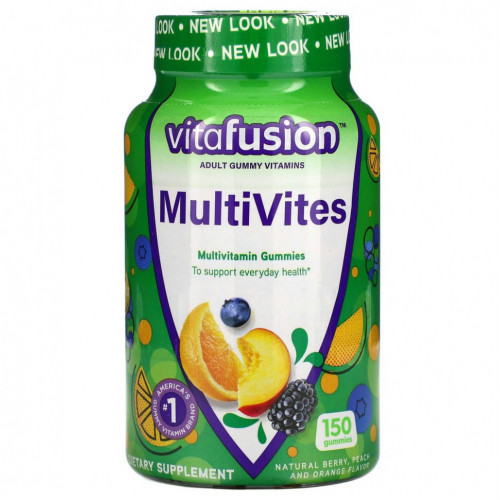 VitaFusion, MultiVites, незаменимые мультивитамины, натуральный ягодный, персиковый и апельсиновый вкусы, 150 жевательных таблеток