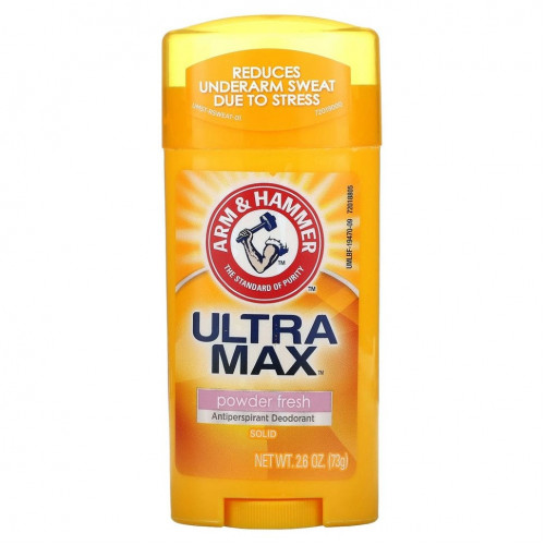 Arm & Hammer, UltraMax, твердый дезодорант-антиперспирант для женщин, свежий пудровый аромат, 73 г (2,6 унции)