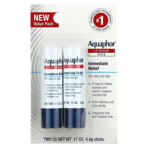 Aquaphor, Lip Repair Stick, Немедленное облегчение, 2 палочки, 0,17 унции (4,8 г)