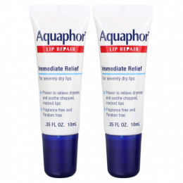 Aquaphor, Lip Repair, немедленное облегчение, без отдушек, 2 тюбика по 10 мл (0,35 жидк. Унции)