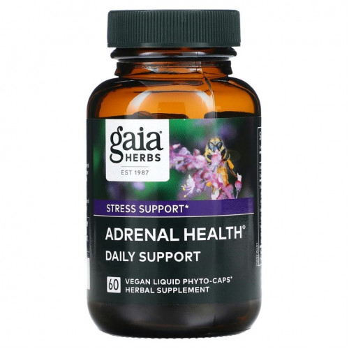 Gaia Herbs, Adrenal Health, ежедневная поддержка, 60 веганских жидких фито-капсул