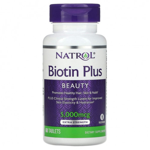 Natrol, Biotin Plus, повышенная эффективность, 5000 мкг, 60 таблеток