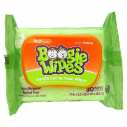 Boogie Wipes, Салфетки с натуральной солью для текущего носа, свежий запах, 30 салфеток