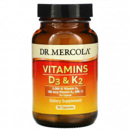 Dr. Mercola, витамины D3 и K2, 90 капсул