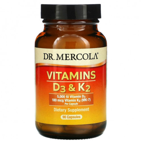 Dr. Mercola, витамины D3 и K2, 90 капсул