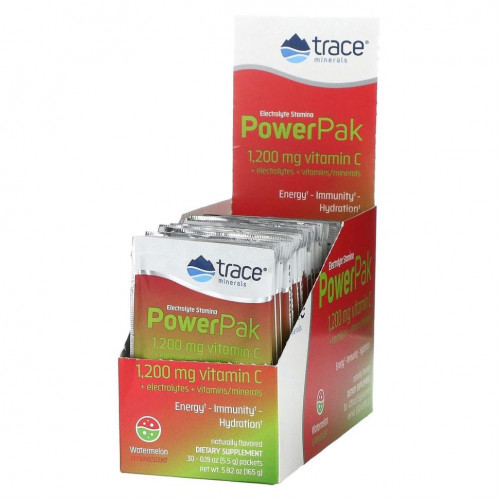 Trace Minerals ®, PowerPak, электролит для повышения выносливости, арбуз, 30 пакетиков по 5,5 г (0,19 унции)