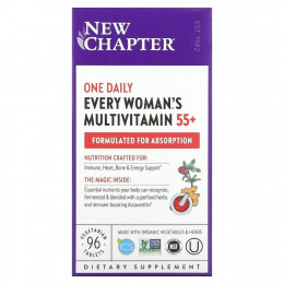 New Chapter, 55+ Every Woman's One Daily, витаминный комплекс на основе цельных продуктов для женщин старше 55 лет, 96 вегетарианских таблеток