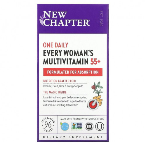 New Chapter, 55+ Every Woman's One Daily, витаминный комплекс на основе цельных продуктов для женщин старше 55 лет, 96 вегетарианских таблеток