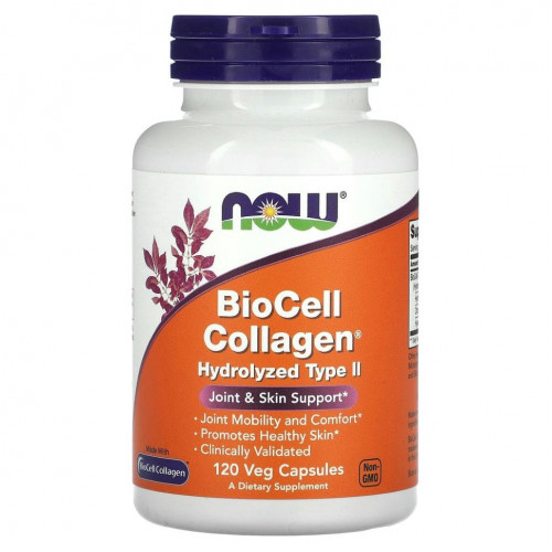 NOW Foods, BioCell Collagen, гидролизованный тип 2, 120 растительных капсул