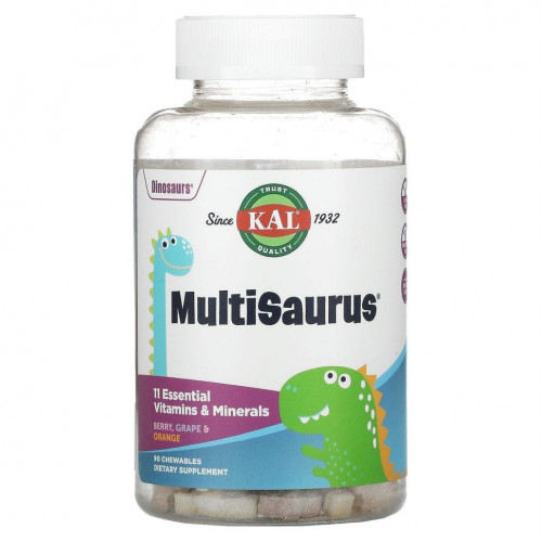 KAL, MultiSaurus, витамины и микроэлементы, со вкусом ягод, винограда и апельсина, 90 жевательных таблеток