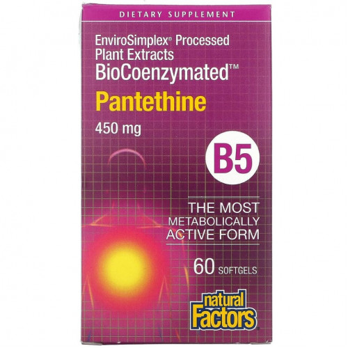 Natural Factors, BioCoenzymated, B5, пантетин, 450 мг, 60 капсул