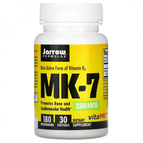 Jarrow Formulas, MK-7, самая активная форма витамина K2, 180 мкг, 30 мягких таблеток