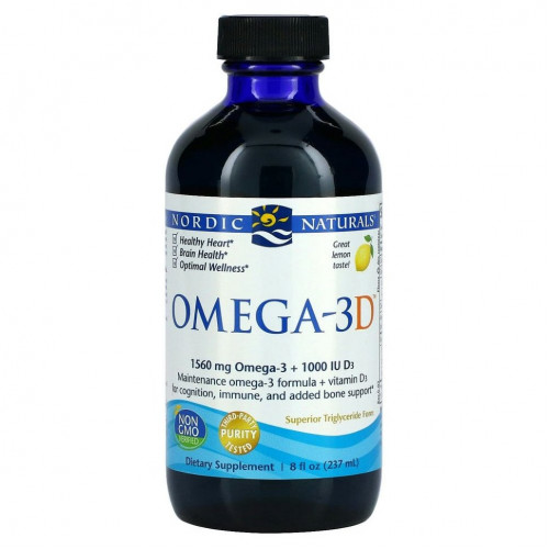 Nordic Naturals, Omega-3D, Lemon, 237 мл (8 жидких унций)