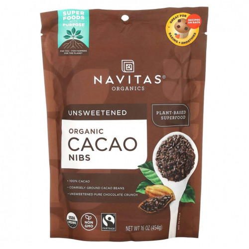 Navitas Organics, Органические кусочки какао-бобов, 454 г