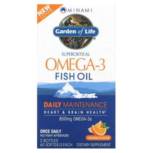 Minami Nutrition, Сверхкритический, Omega-3 Fish Oil, 850 мг, апельсиновый вкус, 120 гелевых капсул в каждой упаковке