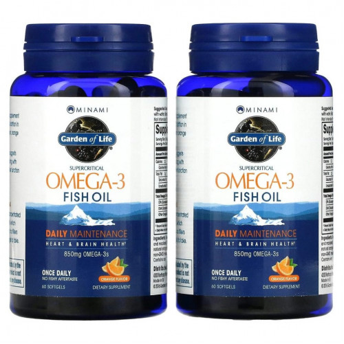 Minami Nutrition, Сверхкритический, Omega-3 Fish Oil, 850 мг, апельсиновый вкус, 120 гелевых капсул в каждой упаковке